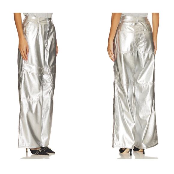 AFRM Faux Leather Wynn Cargo Pants in Silver Metallic - Picture 2 of 13